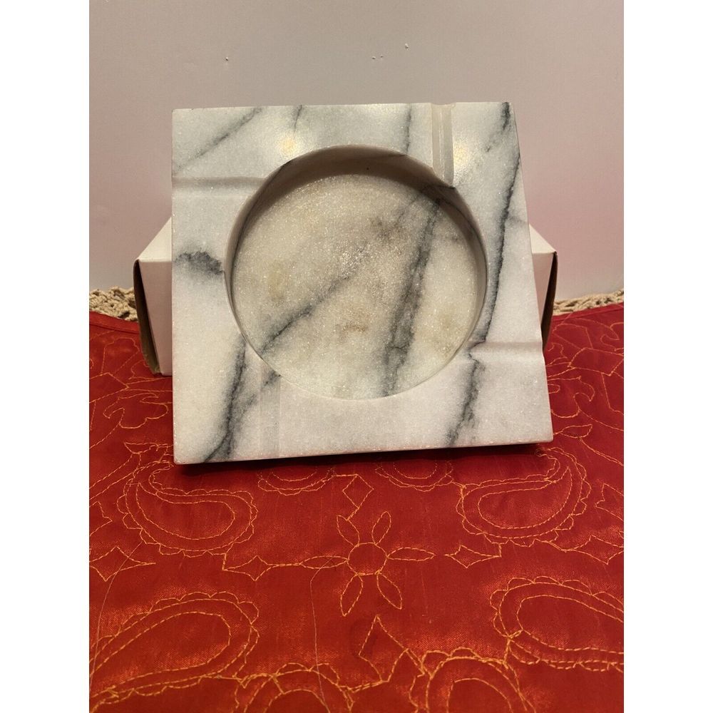 Vintage Marble Polished Stone 6" Square Ashtray Good Condition. No Chips, Cracks